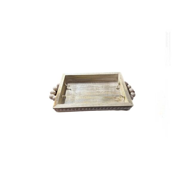 Hand Carved White Washed Wooden Decorative Serving Tray Home Decor - Picture 3 of 4